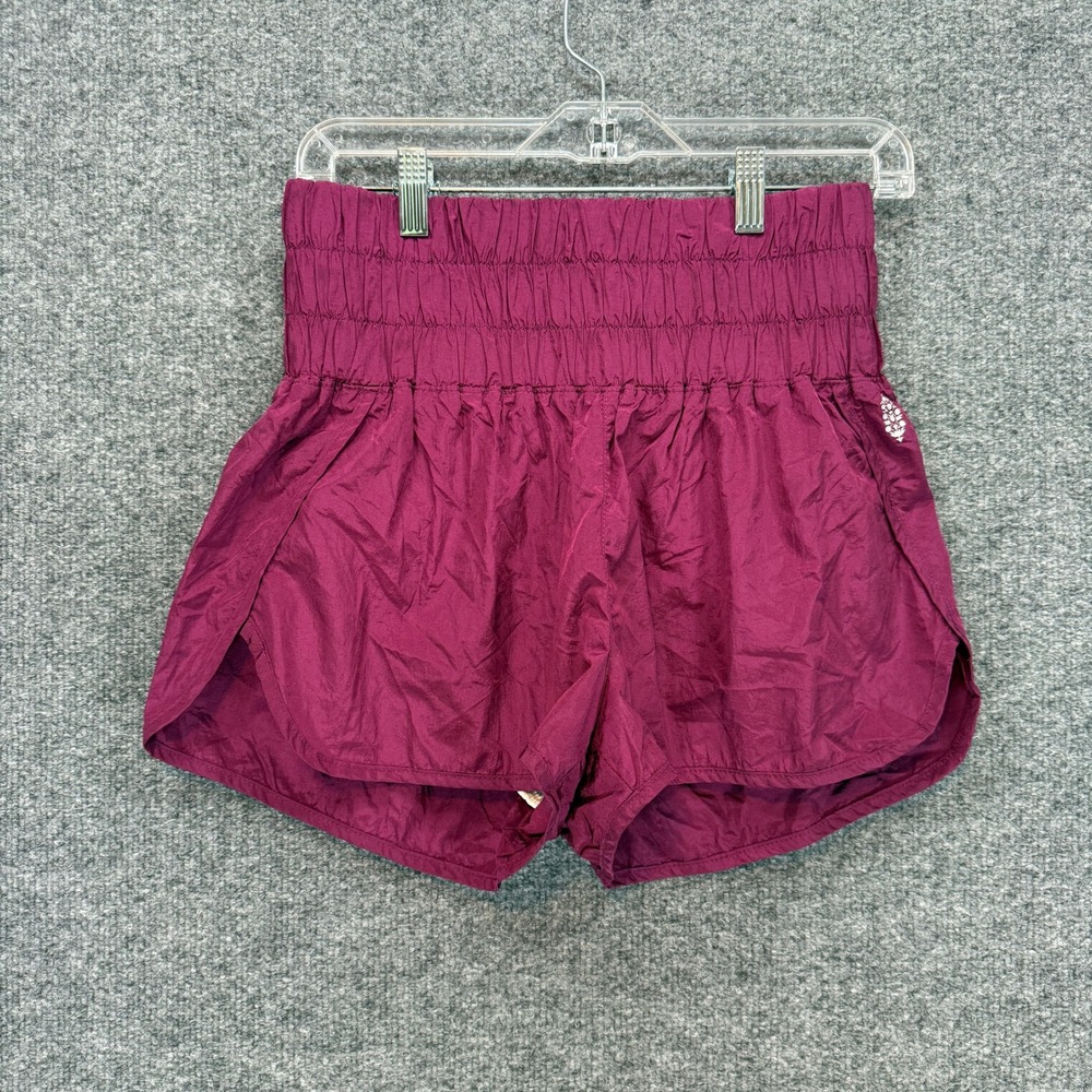 Free People Way Home Shorts‎ Womens Medium Purple Smocked High Rise Running Gym
